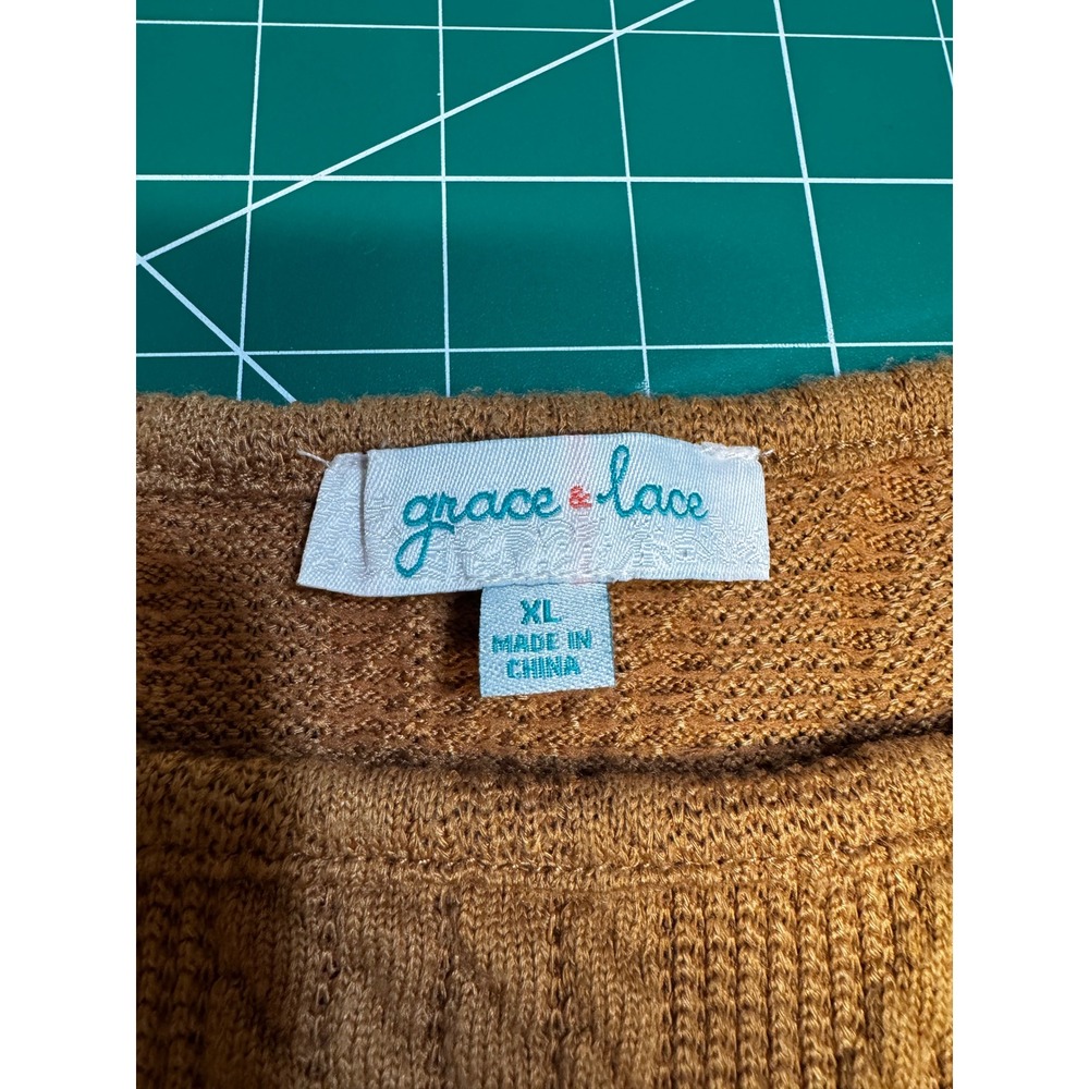 Grace & Lace Womens XL Ginger Brown Textured Knit Crewneck Pullover Sweater